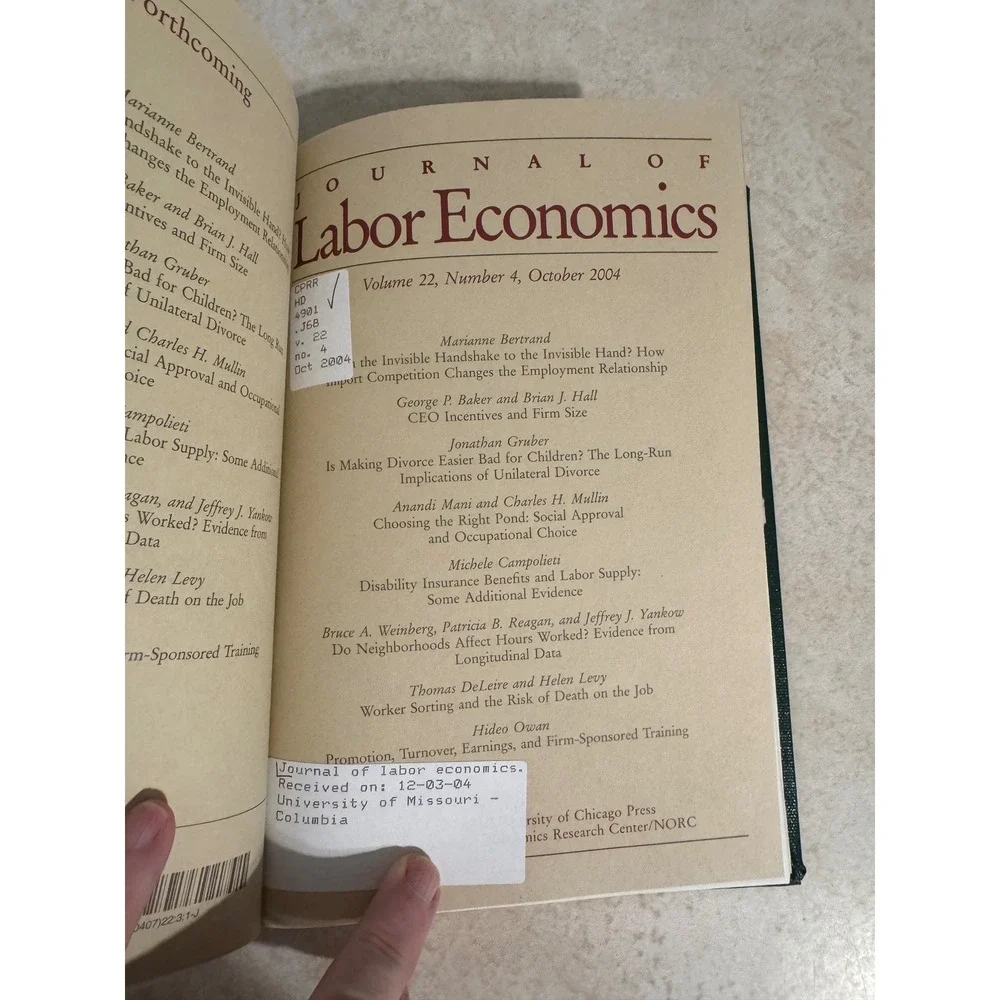 Journal of Labor Economics Vol 22 No 3-4 2004 University of‎ Chicago Press Book